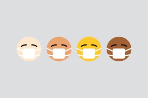 An animated vector of different people wearing protective face masks to prevent COVID-19. Photo by visuals on Unsplash.